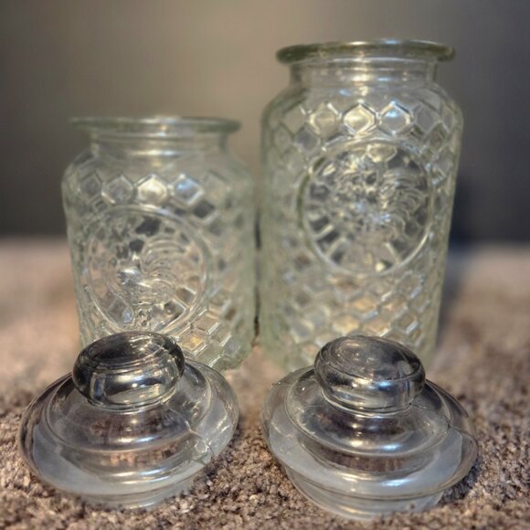 2 Rustic Chicken Wire & Rooster Clear Glass Canisters w/Lids Honeycomb Farmhouse - Picture 2 of 12